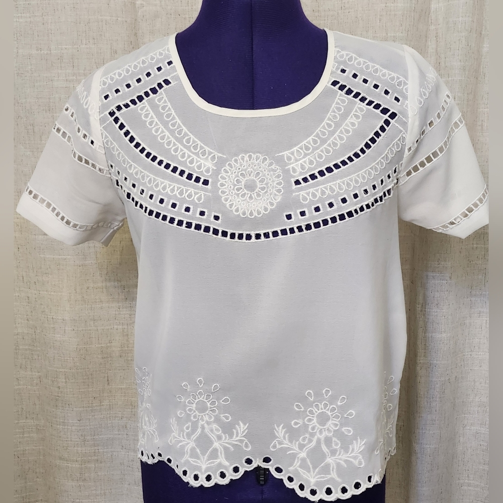 SHRINKING VIOLET White Cropped Sheer Blouse Size S